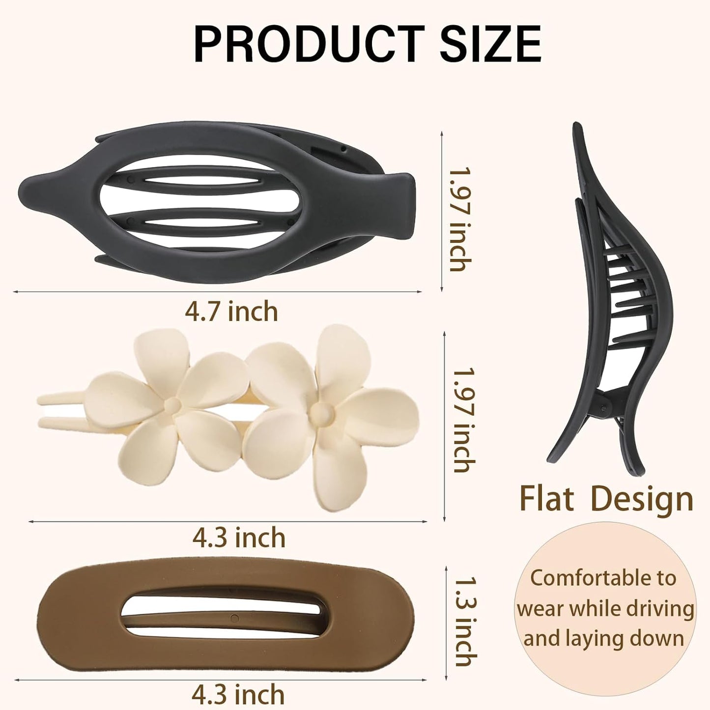 8 PCS Flat Hair Clips, 3 Styles Large Flat Claw Clips for Women, French Strong Hold Non-slip Duckbill Hair Claws for Thin Thick Hair(Neutral Matte)