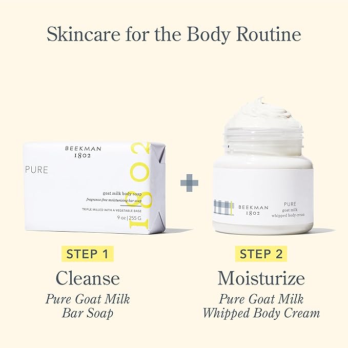 Beekman 1802 Pure Bliss Bodycare Gift Set - Set of 3 - Unscented - Cleanses, Moisturizes & Hydrates - With Lactic Acid & Mango Seed Butter - Good for Sensitive Skin - Cruelty Free