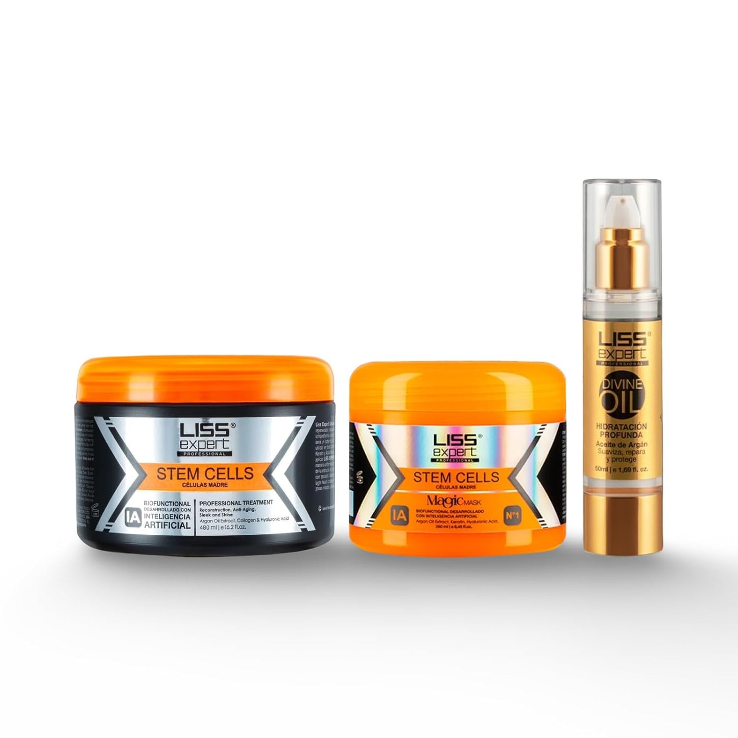 Liss Expert Stem Cells Smoothing Treatment 16 oz (LONG HAIR ) and Magic AI Mask, 8.45 oz Set Hyaluronic Acid, Collagen, Argan Oil, Keratin and Stem Cells plus our DIVINE OIL
