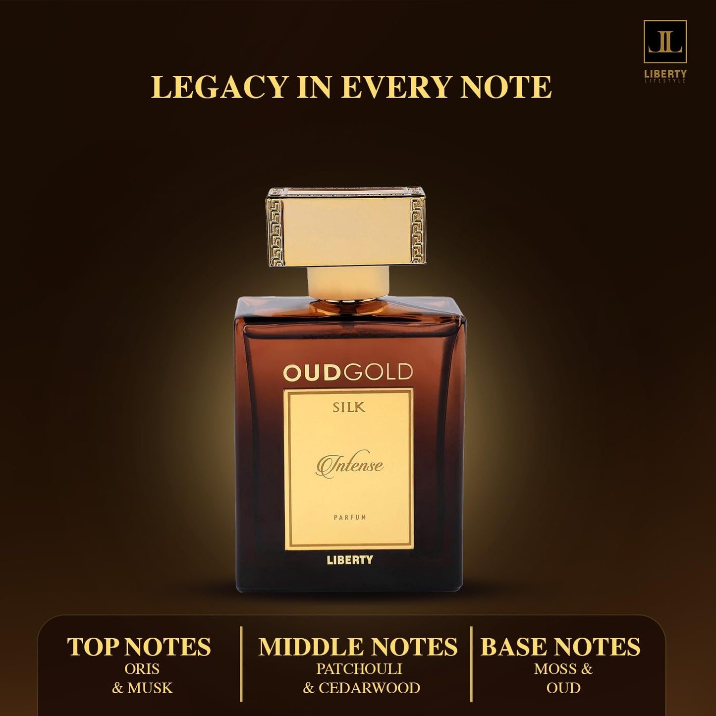 Liberty Premium Oud Luxury Seductive Long Lasting (3 days) OudGold Silk Intense Parfum for Men & Women (100ml/3.4Oz), Designed in France, Woody Notes