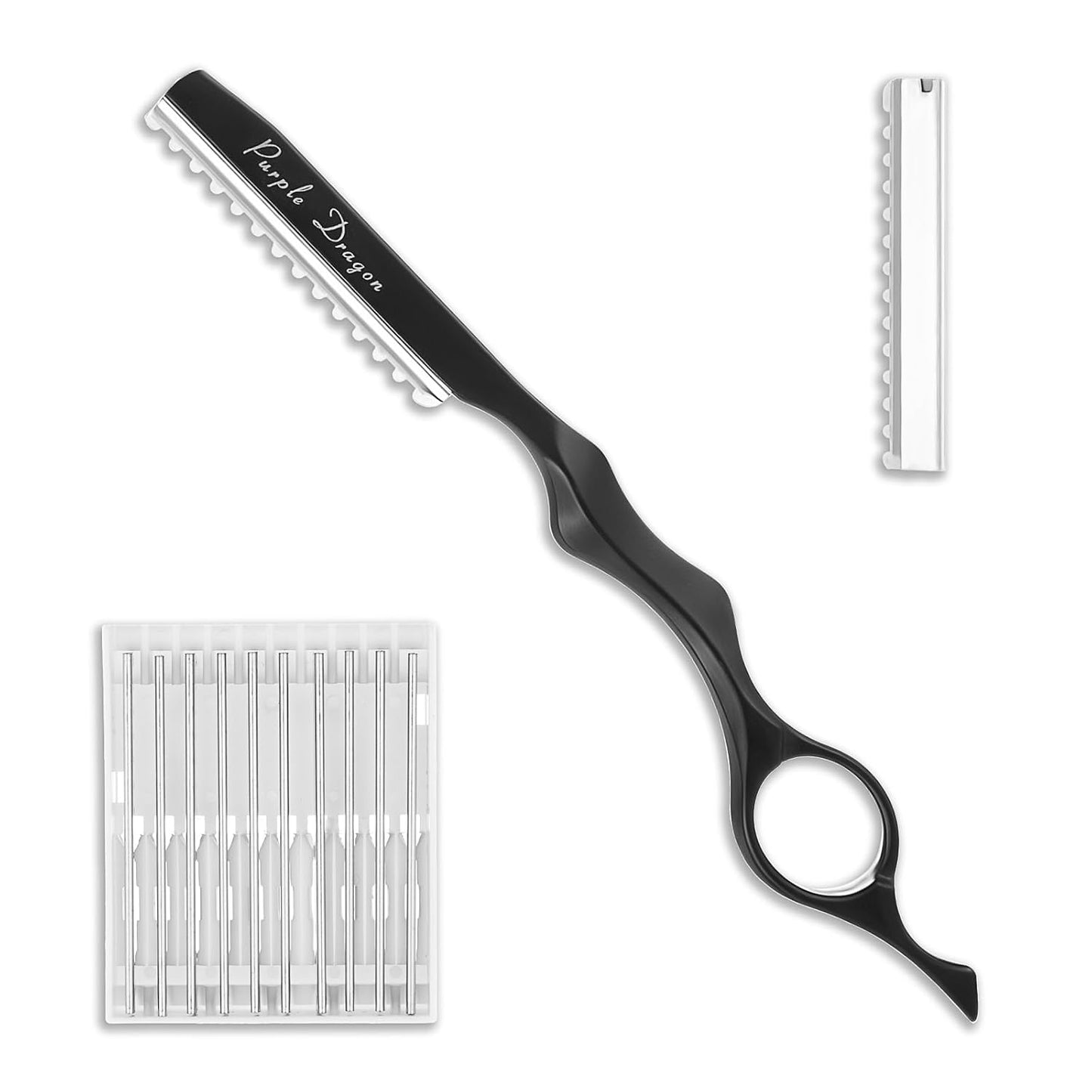 Hair Razors For Cutting Hair 7" Mental Thinning Styling Razors with 10 PCS Sharp Stainless Steel Blades Professional Hair Styling Tool for Salon and Home (Black)