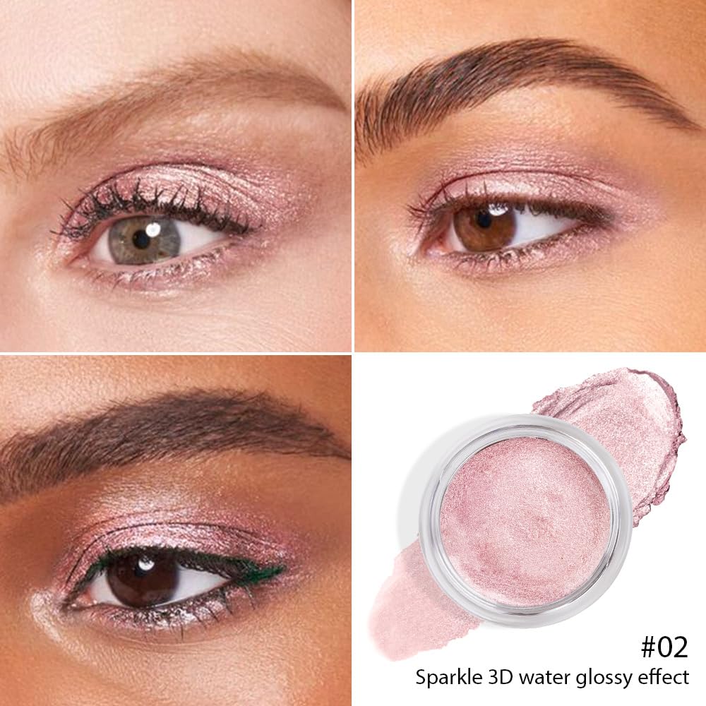 Cream Glitter Pale Pink Shimmer Metallic Eyeshadow Palette Makeup For Mature Women, Natural Single Mini Instant Holographic Eyeshadow, Sombras Crema Para Ojos, Talc, Paraben & Cruelty Free