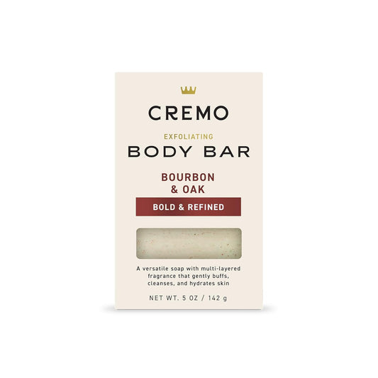 Cremo Exfoliating Body Bar for Men, Bourbon & Oak Scent, Multi-Layered Fragrance That Buffs, Cleanses and Hydrates Skin, 5oz