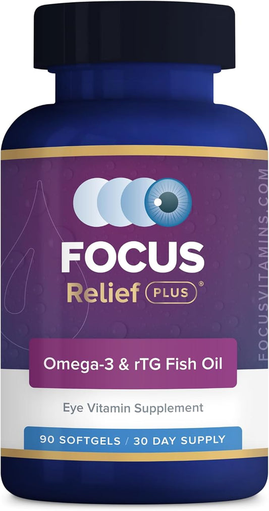 Focus Relief Plus Dry Eye Formula (90 ct. 30 Day Supply) Dry Eye Omega 3 Supplement - Dry Eye Relief Supplement -Omega 3 Fish Oil for Dry Eye