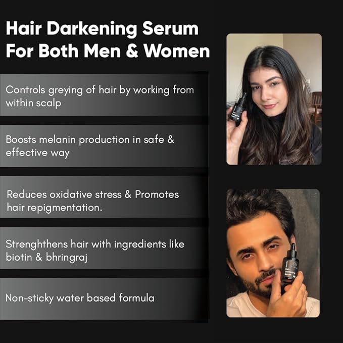 Masofta Hair Darkening Serum with Arcolys, Melano Gray, Biotin & Bhringraj for Promoting Darker, Shinier Hair and Beard, Suitable for Both Men & Women, 1.01 fl.oz./30 ml