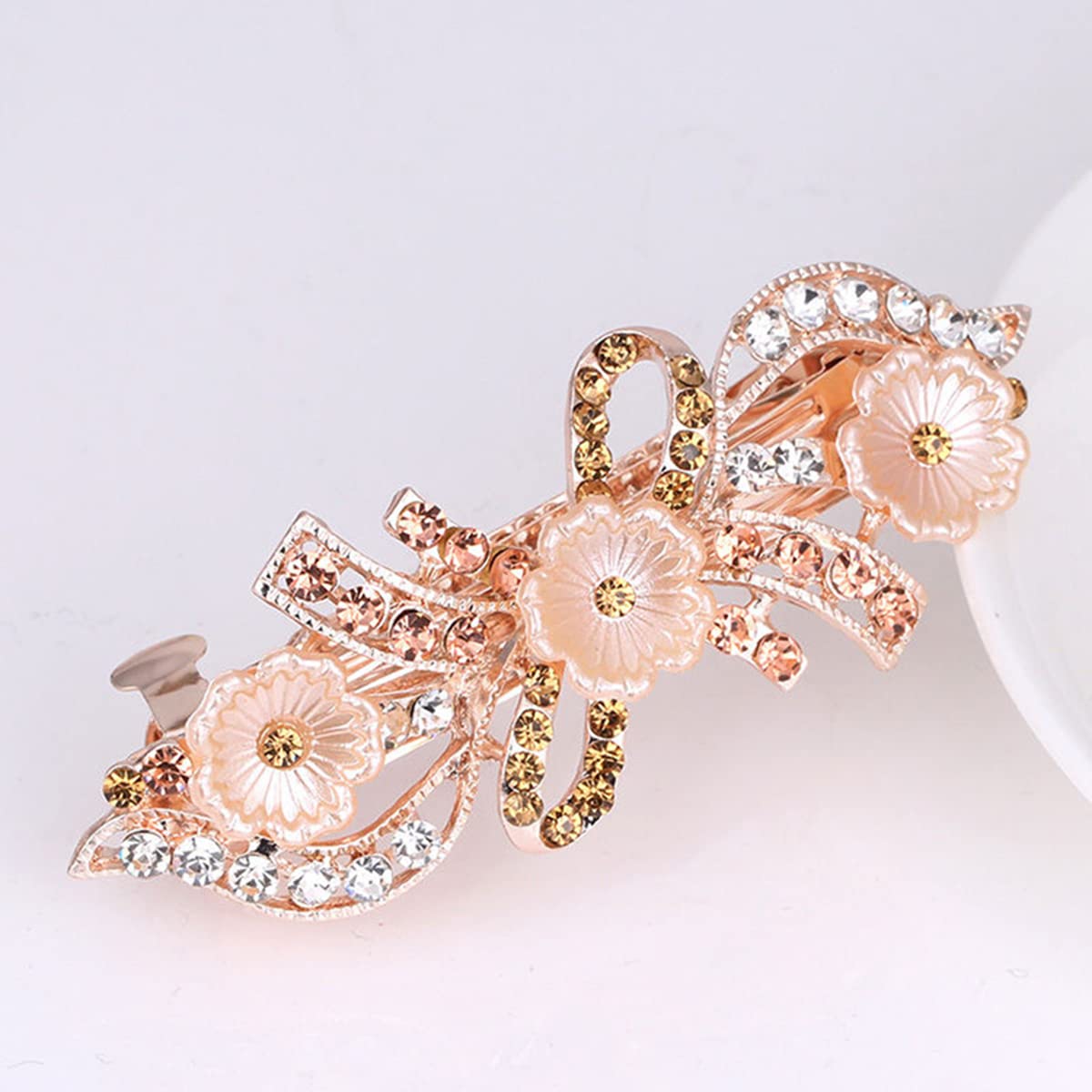 3 PCS Luxurious Flower Metal French Barrettes Hair Claps Alloy Rhinestones Hair Accessories Women Girls 6cm, 1-tf Multicolor B
