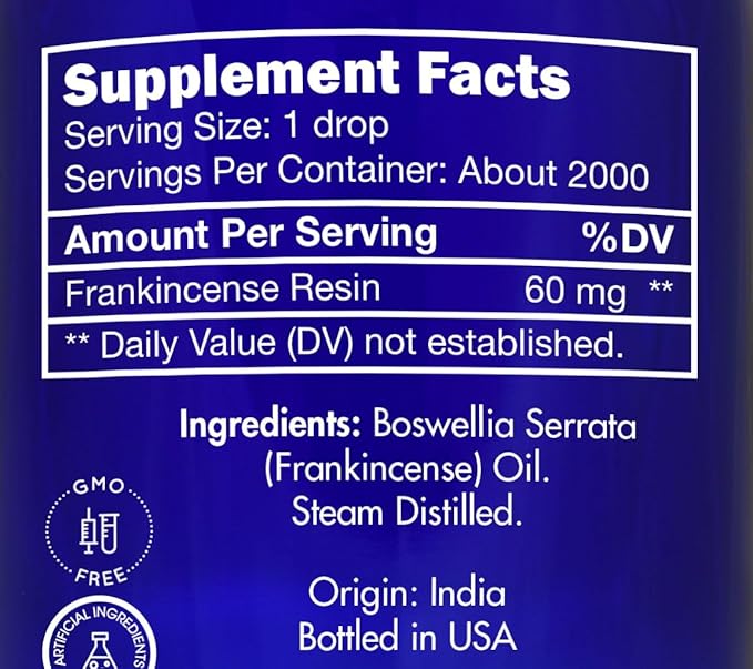 Frankincense Essential Oil, Food Grade, for Face, Pain Relief – 100% Pure, Frankincense, Resin, Oil, Boswellia Serrata, Edible, by Zongle Therapeutics, 4 OZ