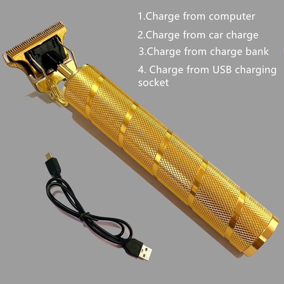 Pro T Clippers, Electric Li Trimmer, Cordless Rechargeable, Professional Bald Headed USB Rechargeable Trimmer for Men (Gold)