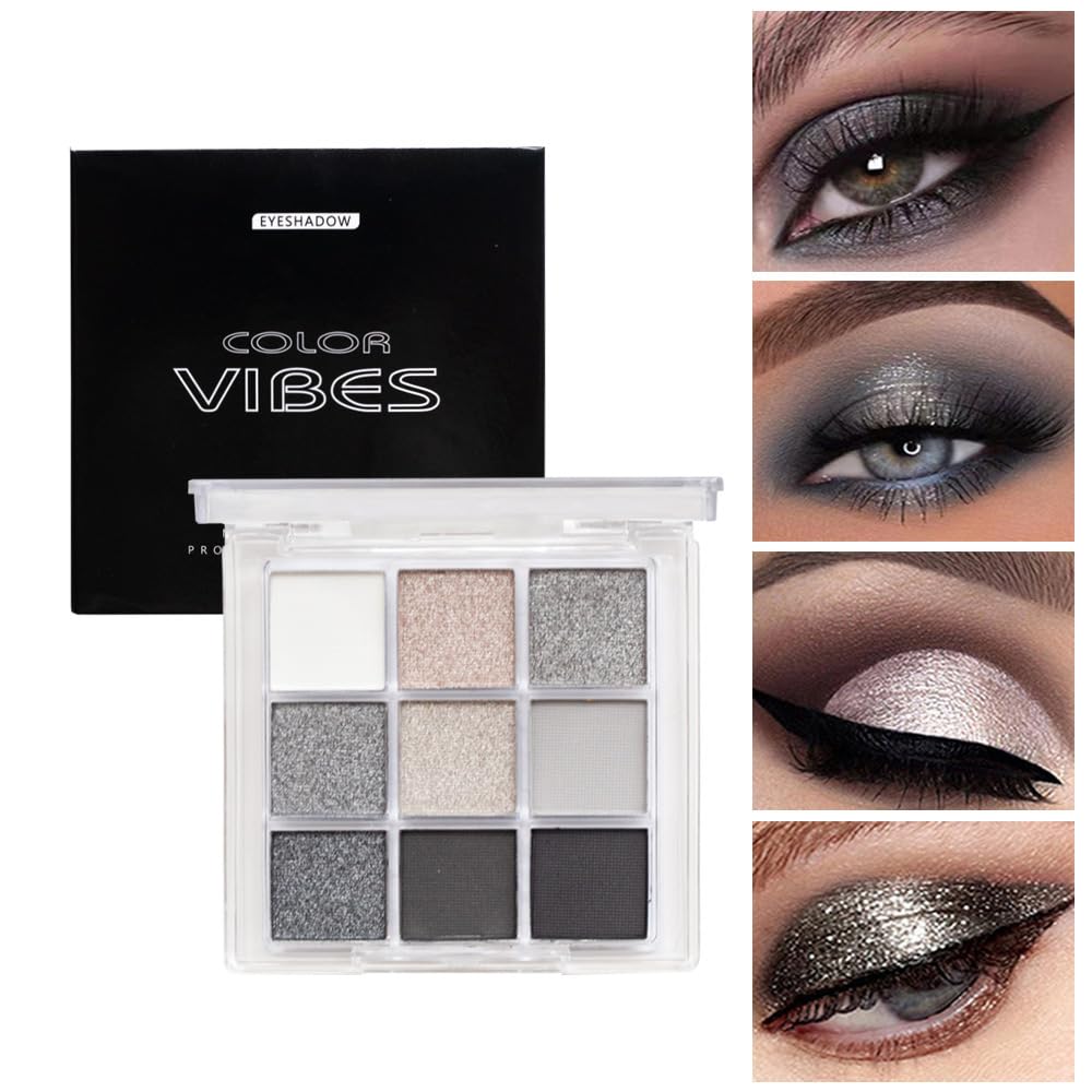9 Colors Black Eyeshadow Palette - Dark Punk Smoky Eyeshadow Theme, High Pigmented Blendable Matte & Glitter Shimmer Finishes, Long Lasting Eye Makeup for Christmas & Music Festivals(Dark Punk Smoky)