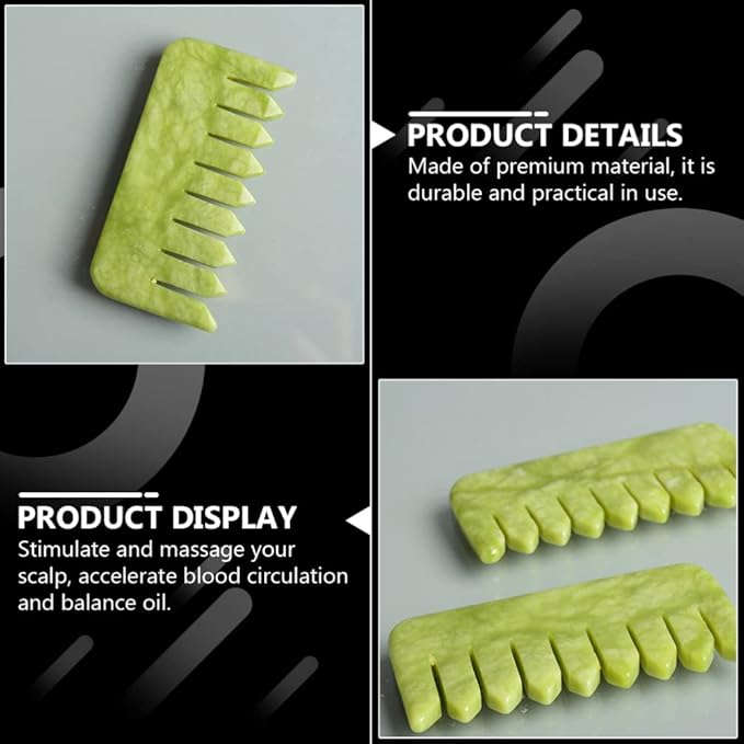 Healifty 2pcs Jade Comb and Brush Set - Wide Tooth Hair Comb, Facial Massage Board for Scalp, Head Guasha, and Cosmetic Use