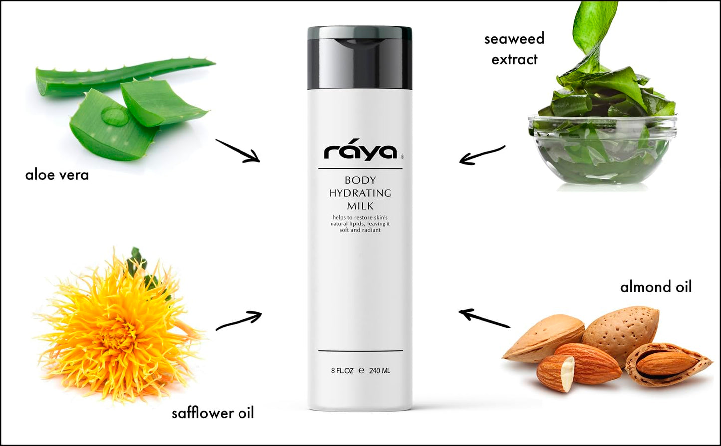 Raya Body Hydrating Milk 8 oz (S-102) | Hydrating, Moisturizing, and Restorative Body Lotion | Rich in Natural Oils, Butters, and Vitamins | Calms and Softens