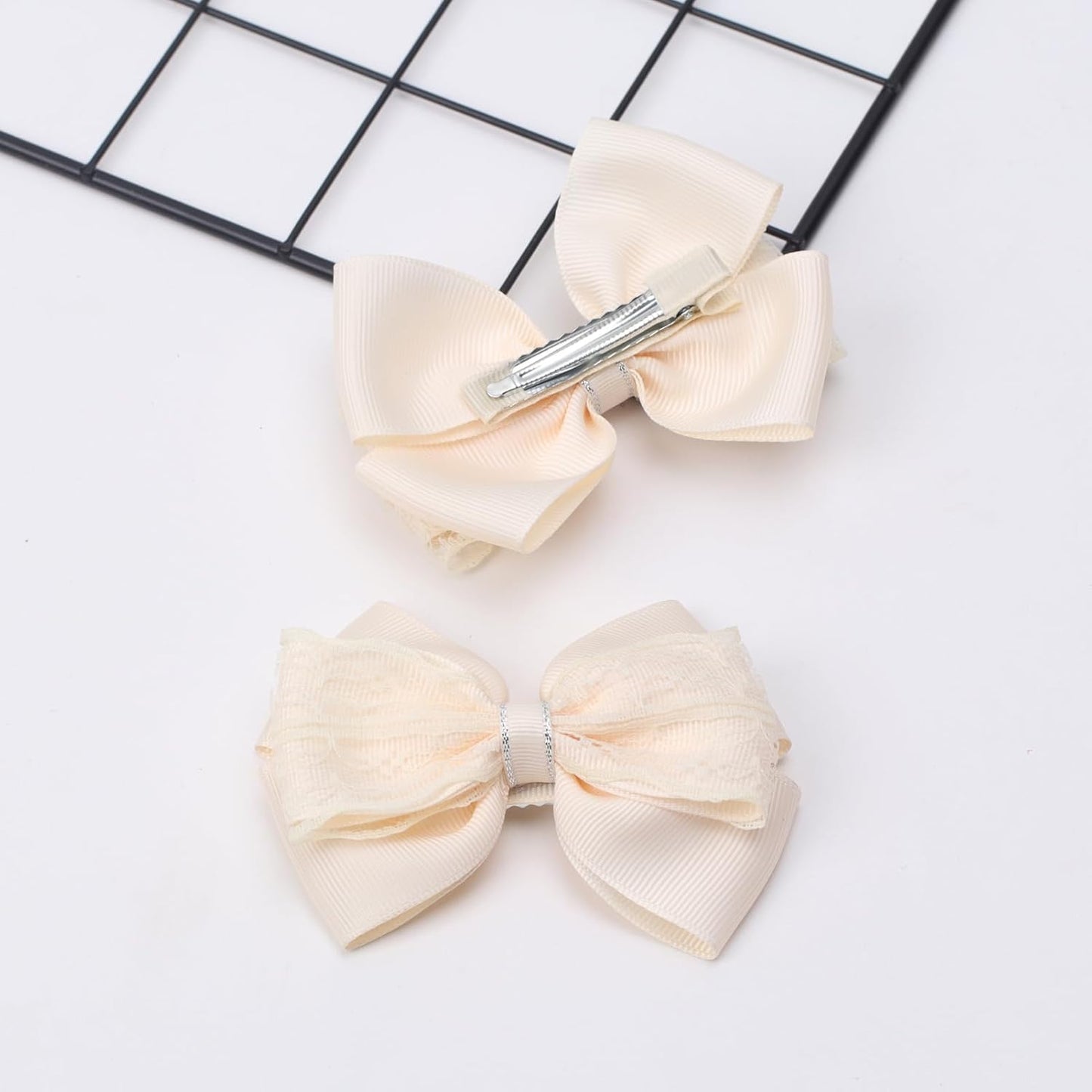 4-Inch Hair Bows Alligator Clips Delicate Lace Hair Accessories for Girls, Toddler, Kids and Women Daily Dress Up Birthday Wedding Christmas Occasions- Set of 2 (Yellow)