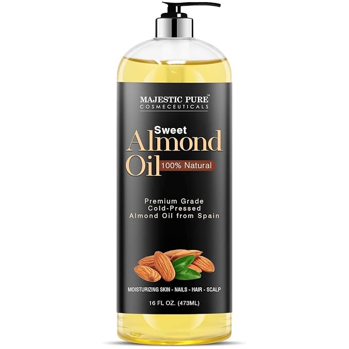 MAJESTIC PURE Sweet Almond Oil, Triple A Grade Quality, Pure and Natural from Spain, Cold Pressed, (Packaging May Vary) - 16 fl. Oz