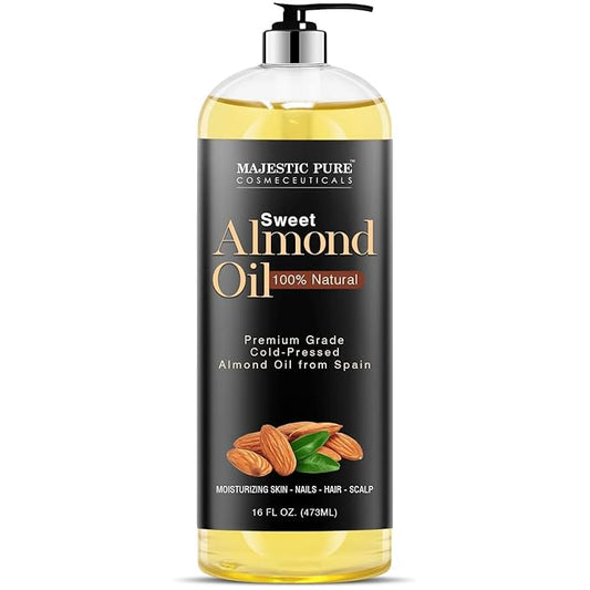 MAJESTIC PURE Sweet Almond Oil, Triple A Grade Quality, Pure and Natural from Spain, Cold Pressed, (Packaging May Vary) - 16 fl. Oz