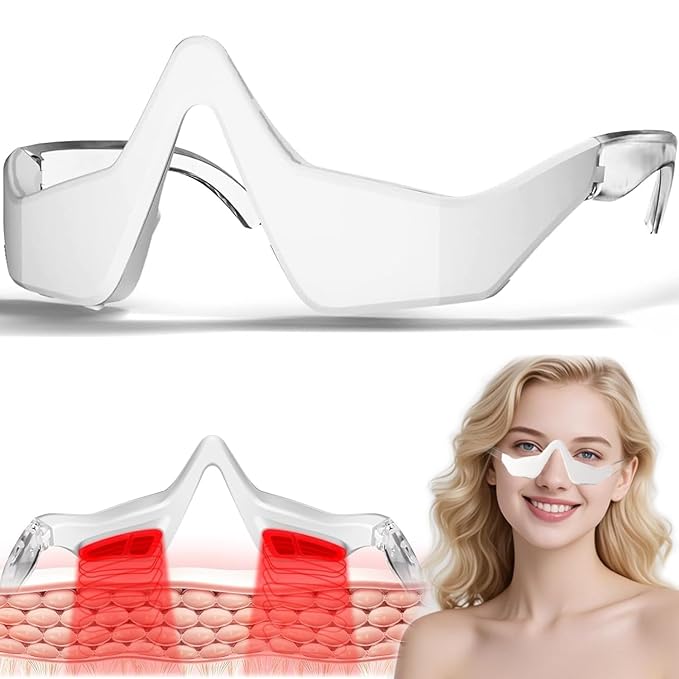 Under Eyes Light Therapy Massager Glasses, Microcurrent Eye face led red light Beauty Device under Eye Massager Eyes Bag Remover for Reduce Dark Circles Puffiness Wrinkles Relax Eye Strain