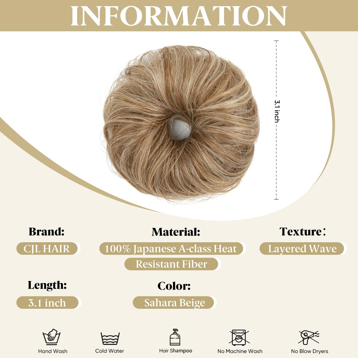 CJL HAIR 2PCs Small Cute Messy Bun Hair Piece for Thin Hair Women Mini Synthetic Curly Bun Scrunchies Updo Hairpieces Sahara Beige