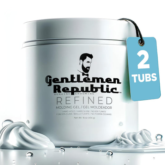 Gentlemen Republic Refined Hair Gel for Men 16oz - Professional Formula for 24 Hr Shine and Strong Hold, Humidity Resistant Styling Gel for hair, 100% Alcohol-Free and Never Flakes, Made in USA - 2pk