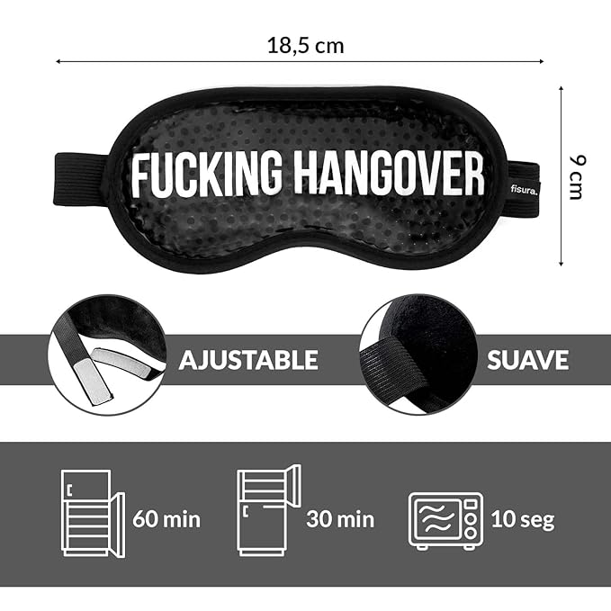 Fisura - Cooling gel eye mask F*cking hangover. Black hangover eye mask. Gel mask for puffy eyes and dark circles. Cold/Warm Therapy. Includes a Storage Pouch. 7,28 x 3,54 inches