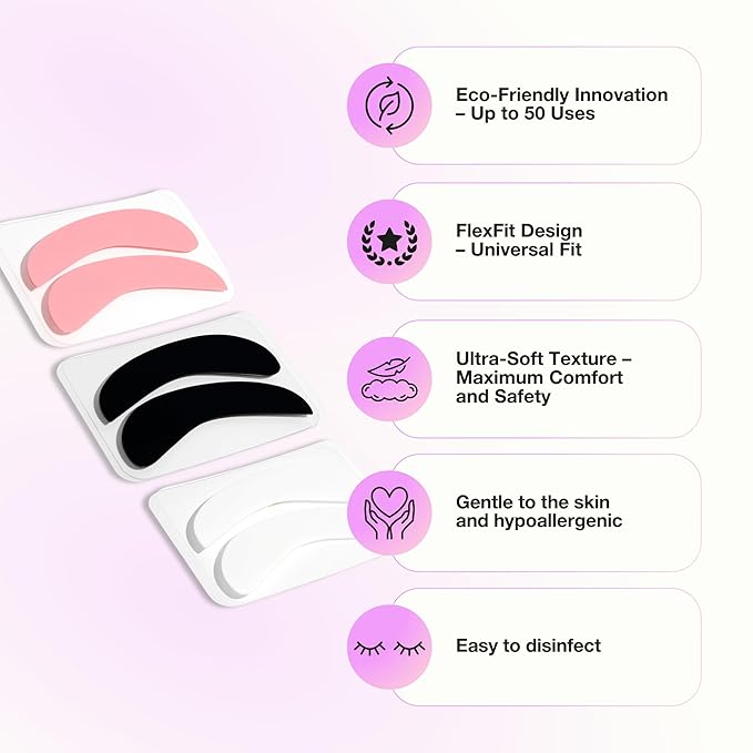 Curacoro Reusable Eye Pads, Silicone Under Eye Patches Lash Lift Cover Eyelash Extension | Soft Pads for Sensitive Skin during Eyelash Perm Lamination & Lash Extensions Remover (White, Style 1)