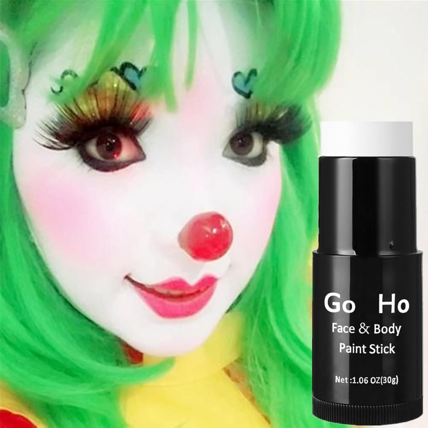 Go Ho Cream-Blendable Clown White Face Paint Stick,Full-coverage Waterproof Face Body Paint for Halloween Cosplay Jokester Zombie Vampire Skeleton Clown SFX Makeup,White Eye Black Stick