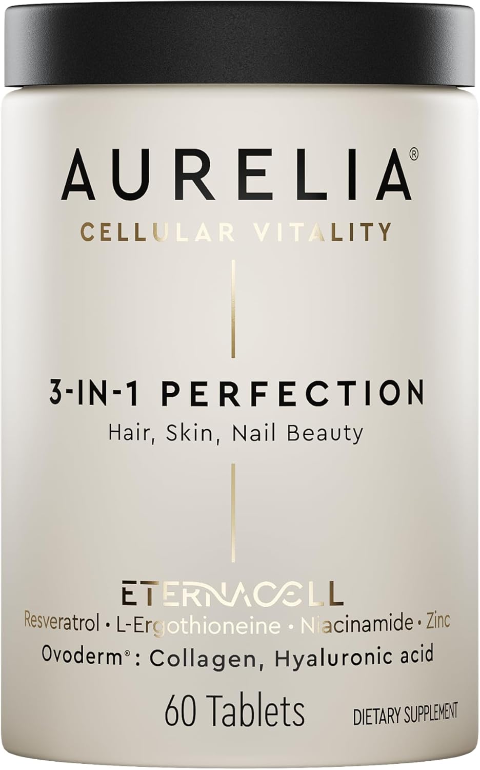 AURELIA 3-in-1 Perfection | Advanced Cellular Anti-Aging Supplement | Boost Collagen Production & Strengthen Hair, Skin, Nails | with Zinc, Resveratrol, Niacinamide & Ergothioneine