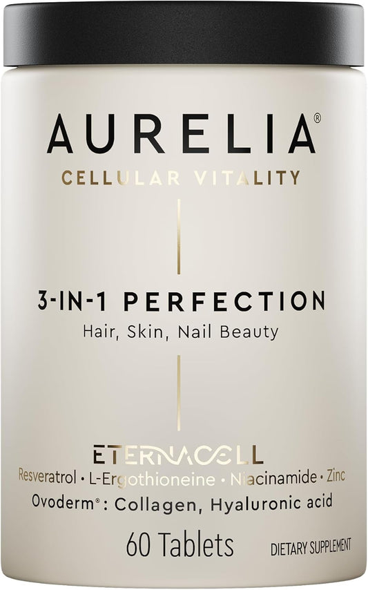 AURELIA 3-in-1 Perfection | Advanced Cellular Anti-Aging Supplement | Boost Collagen Production & Strengthen Hair, Skin, Nails | with Zinc, Resveratrol, Niacinamide & Ergothioneine