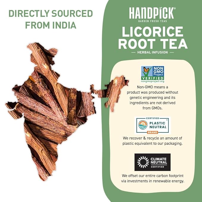 HANDPICK, Licorice Root Tea Bags (50 Count, 2g/bag) Licorice Tea | Non-GMO, Caffeine Free | Premium Quality Eco Conscious Round Bags