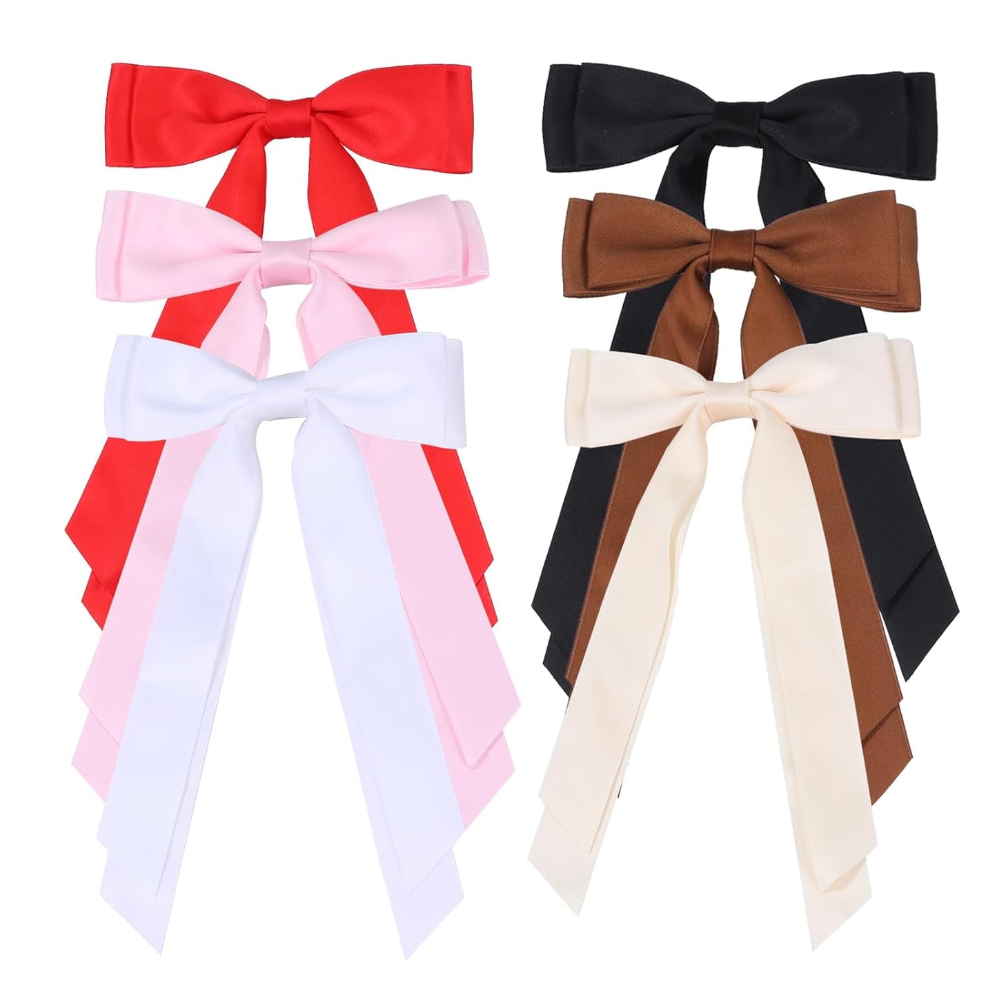 Satin Bow Hair Clips for Women, Silkly Satin Hair Ribbon Bow with Long Tail Hair Accessories for Girls (Black White Beige Red Pink Brown)