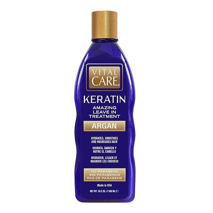 Vital Care Keratin Amazing Leave-In Treatment Argan - Gentle Keratin Complex Hair Treatment is Non-Stripping for Daily Use, Hydrating & Repairing - Abyssinian, Avocado & Sunflower Seed Oil