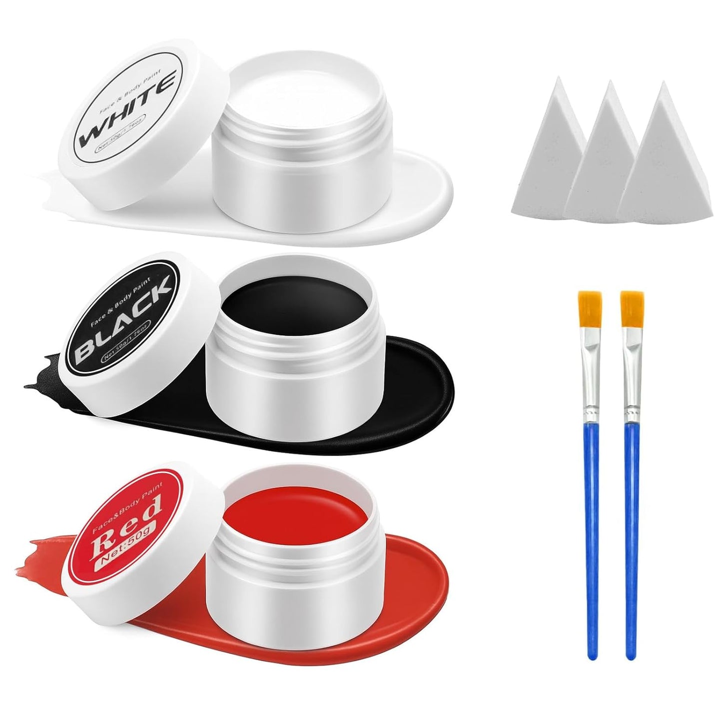 Red Black and White Face Body Paint Set, Highly Pigmented Clown Makeup Kit, Professional Face Paint for Halloween Skeleton Cosplay Joker Vampire Zombie Ghost SFX Makeup