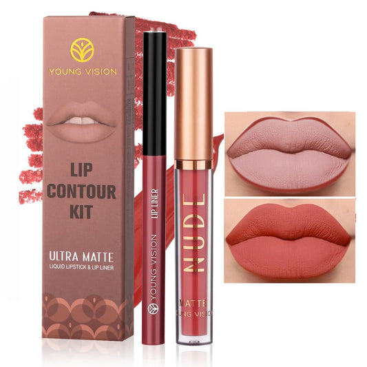YOUNG VISION 6 Colors Matte Lipstick & Lip liner Combo Set, Matte Lip Makeup Srt - Durable, Waterproof, Long Wear, Cruelty Free for Girls, Women, Beginners Teenagers