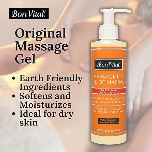 Bon Vital' Original Massage Gel for a Versatile Massage Foundation to Relax Sore Muscles and Repair Dry Skin, For Massage Therapists Who Want Superior Glide & Gentle Friction for Clients, 8 Oz Bottle