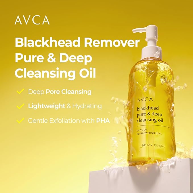 AVCA Korean Blackhead Remover Cleansing Oil 10.14 fl.oz.(300ml) - Oil Cleanser for Face, Makeup Blackhead Remover, Normal & Oily Skin, Face Pore Cleanser