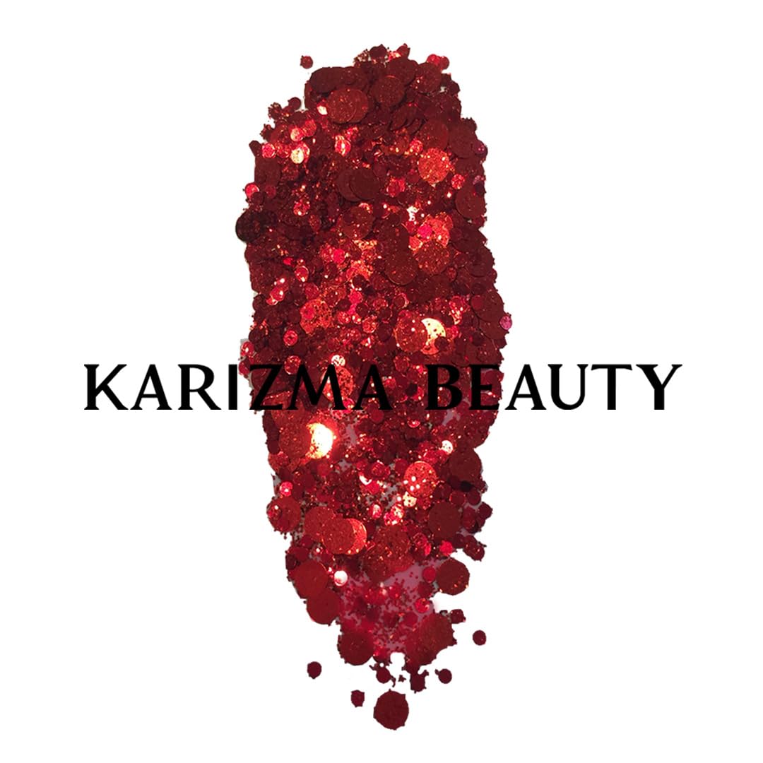 KARIZMA Vamp Glitter. 10g Chunky Face Glitter, Hair Glitter, Eye Glitter and Red Body Glitter for Women. Rave Glitter, Festival Accessories, Cosmetic Glitter Makeup. Loose Glitter Set