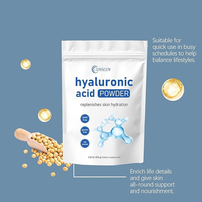 Hyaluronic Acid Powder (3.52oz) - Low Molecular Weight, Vegan & Water-Soluble | DIY Anti-Aging Serum, Instant Hydration for Dry & Sensitive Skin (1)