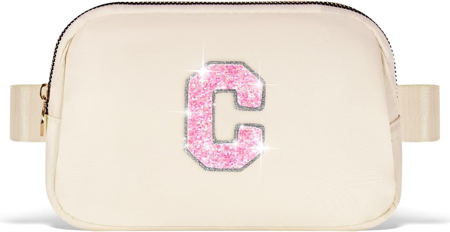 Fanny Pack Belt Bag Crossbody Bags with Initials Letter Patch Trendy Stuff for Teens Cute Stuff Birthday Gifts for Teenager Girls | Khaki,Initial C