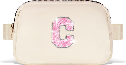 Fanny Pack Belt Bag Crossbody Bags with Initials Letter Patch Trendy Stuff for Teens Cute Stuff Birthday Gifts for Teenager Girls | Khaki,Initial C