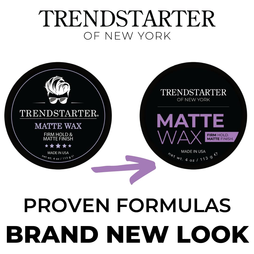 TRENDSTARTER - MATTE WAX (4oz) - Firm Hold - Matte Finish - Water Based All-Day Hold Hair Styling Pomade – Flake-Free Styling Wax for All Hair Types