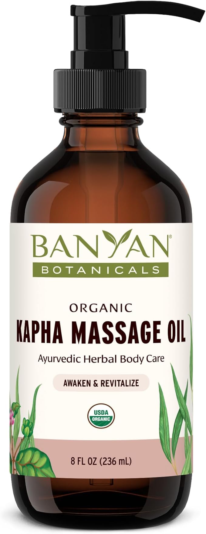 Banyan Botanicals Kapha Massage Oil – Organic Massage Oil with Chitrak and Tulsi – Warming Ayurvedic Oil to Revitalize The Tissues and Awaken The Mind – 8 oz. – Non-GMO Sustainably Sourced Vegan