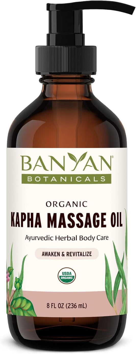 Banyan Botanicals Kapha Massage Oil – Organic Massage Oil with Chitrak and Tulsi – Warming Ayurvedic Oil to Revitalize The Tissues and Awaken The Mind – 8 oz. – Non-GMO Sustainably Sourced Vegan