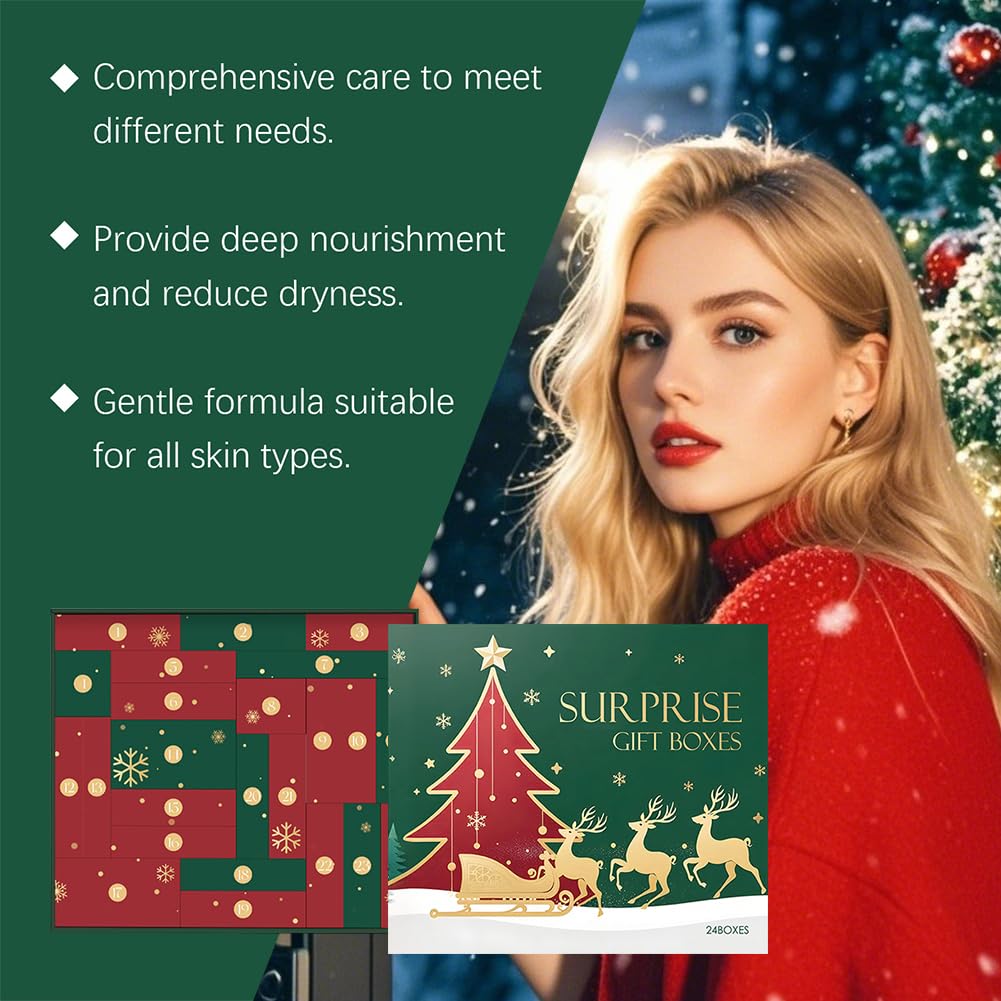 Makeup Advent Calendar 2025 for Women,24 Days Christmas Gift Makeup Sets with Lip Gloss,Body Lotion,Face Cream for Moisturizing,Even Skin Tone and Increase Skin Elasticity,Xmas Skincare Gift