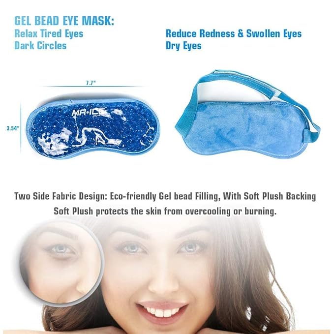 MR.ICE 3 Kits Cooling Face Mask Full Face Ice Mask, Reusable Gel Face Mask Eye Cooling Masks with Soft Plush Backing, Cold Face Mask Ice Pack Cold Compress for Puffy Eyes,Migraine,Puffiness,Skin Care