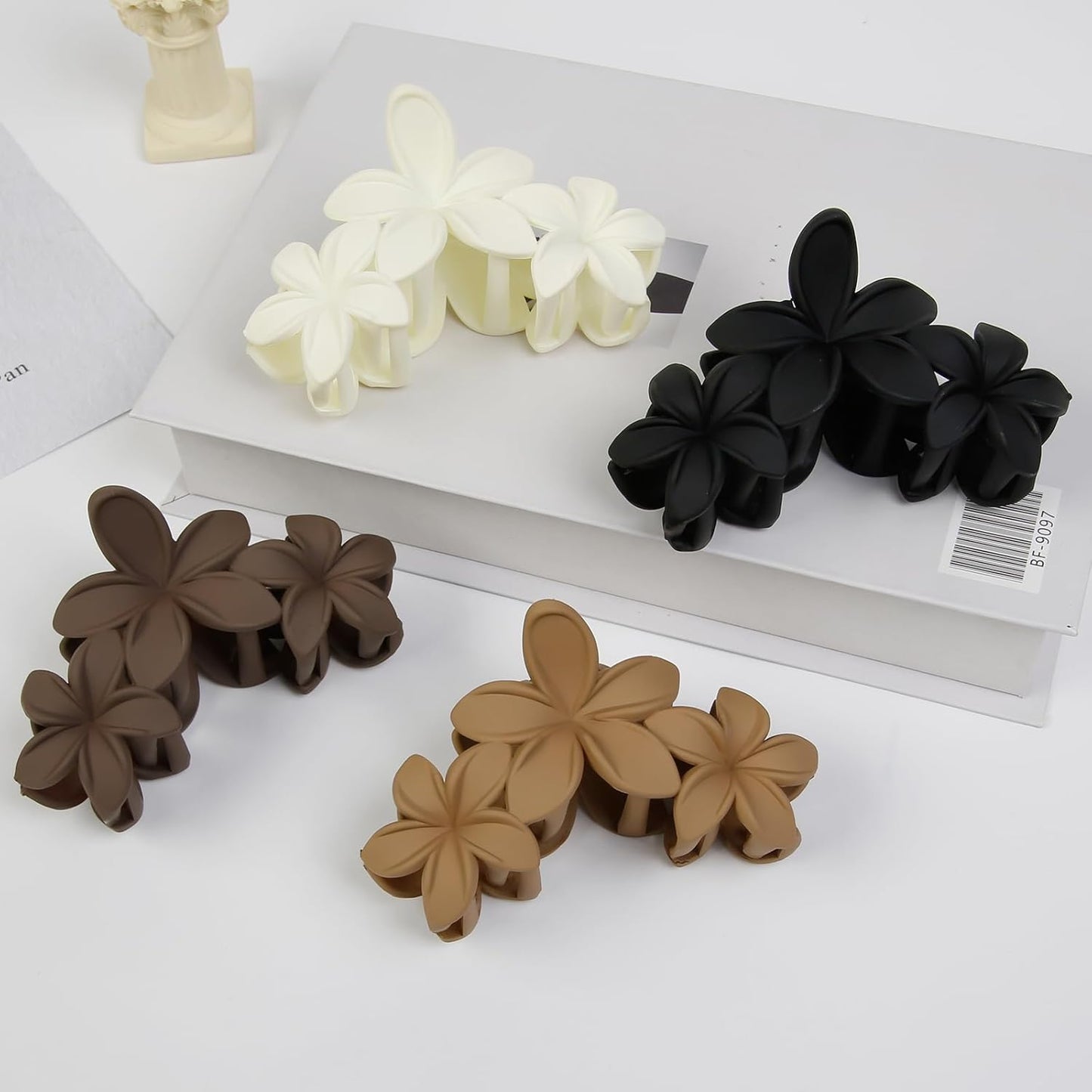 Hawaiian Plumeria Flower Hair Clips for Women Large Matte Claw Clips for Girls Non-Slip Claw Clips for Thick and Thin Hair Strong Hold Beach Hair Accessories 4 PCS