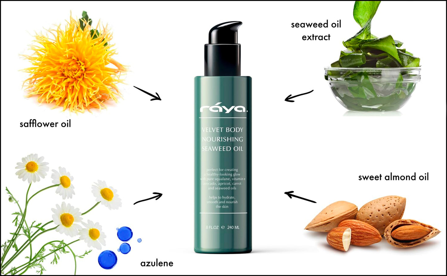 RAYA Velvet Body Nourishing Seaweed 8 oz Oil (S-105) | Hydrating and Nourishing Body Treatment | Made with Natural French Seaweed Oil, Vitamins, and Minerals