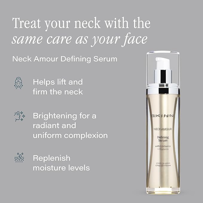 SKINN Neck Amour Defining Serum - Anti-Aging Neck Firming & Tightening Cream - Hydrating & Brightening Peptides Exfoliates Lifts & Firms Skin for Radiant Complexion - Enriched with Rice Protein