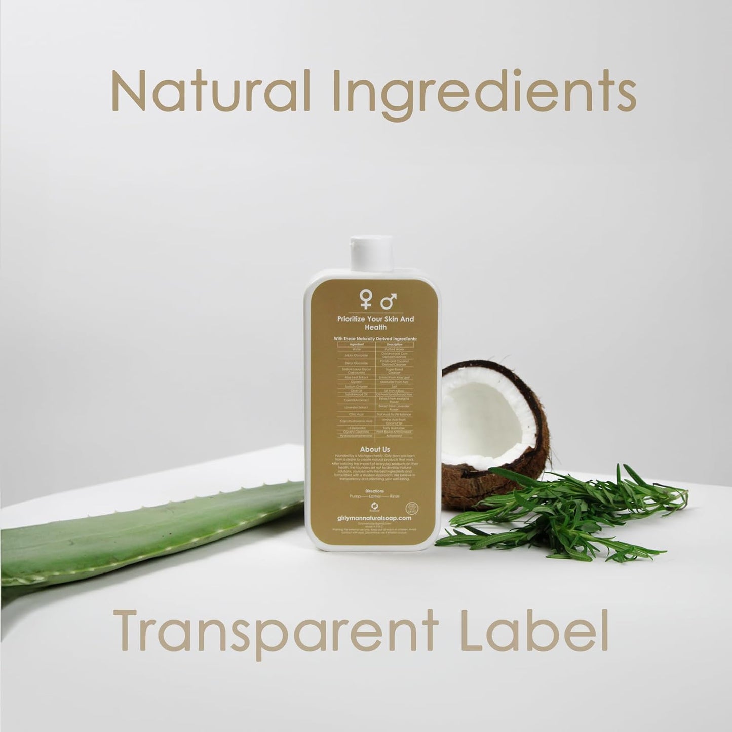 GirlyMan Natural Body Wash - Made with Olive Oil & Aloe Extract, No Artificial Fragrance, PH Balanced, Gentle Formula, Nourishing Ingredients, Family Owned (Sandalwood)