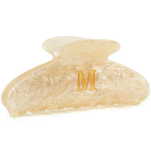 MAORULU 4 Inch Letter M Acrylic Hair Claw Clip for Women, Large Cute Marble Beige Glitter Alphabet Jaw Clips for Thick or Thin Hair, French Style Strong Hold Monogram Hair Accessories