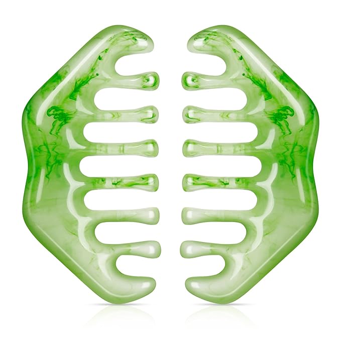Geiserailie 2 Pieces Jade Combs Massage Stone Hair Gua Sha Scraping Scalp Comb Facial Massage Tool Multifunctional Handheld Head Tools Head Caring Therapy Mother's Day Gift(Elegant Style)
