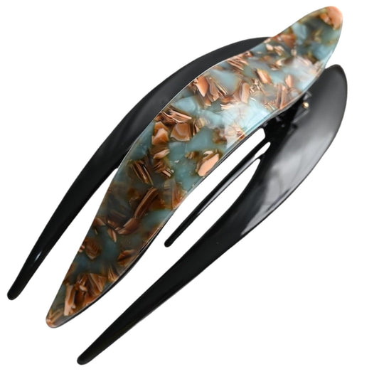 Handmade Celluloid French Design Tortoise Shell Barrettes Side-slide Opening Duck Luxury Fashion Accessories Hair Clip Claw for Women (floral green)