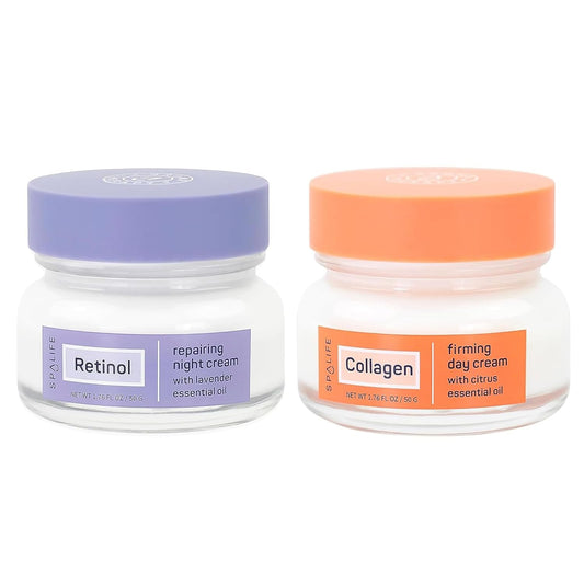 SpaLife Plump + Correct Day to Night Cream Duo – Day & Night Face Cream Set – For Dull Skin, Fine Lines & Wrinkles, Loss of Firmness, Uneven Texture, Anti-Aging with Retinol & Collagen Moisturizers
